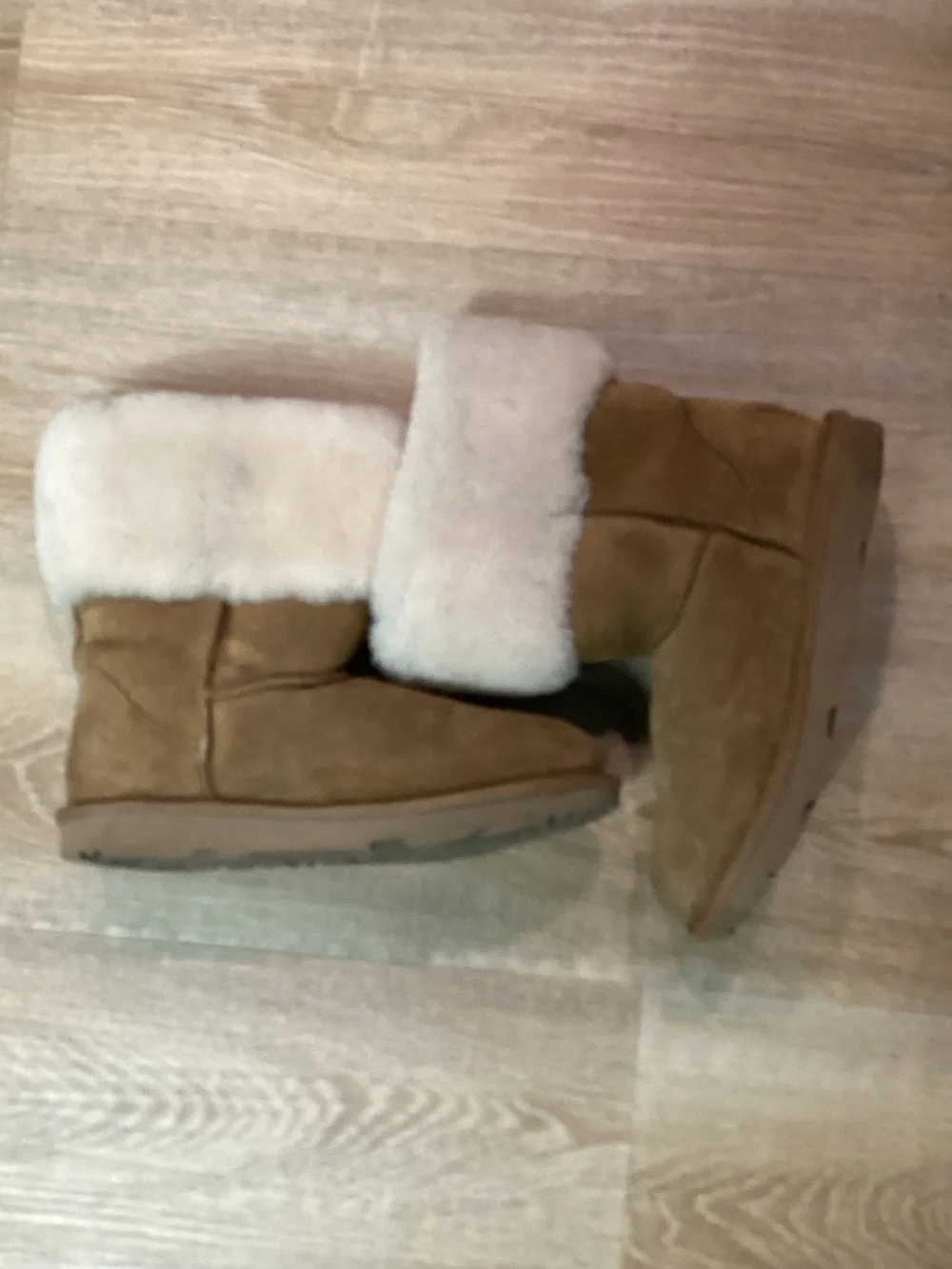 UGG Chestnut Suede Winter Boots with Cream Shearling Cuff Size 4